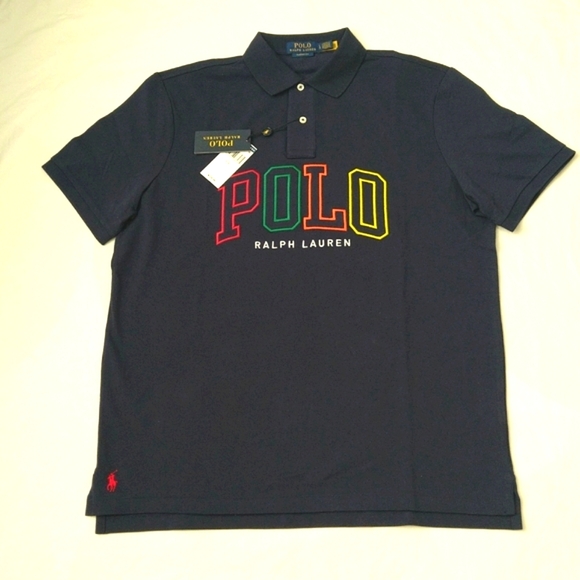 Polo Ralph Lauren men's classic fit mesh navy polo shirt with big logo - Picture 1 of 8